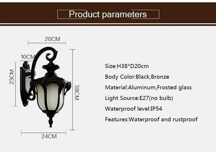 European Style Retro LED Wall Light  Waterproof Garden Outdoor Sconce Lamp Vintage Porch Lamp E27 Lighting