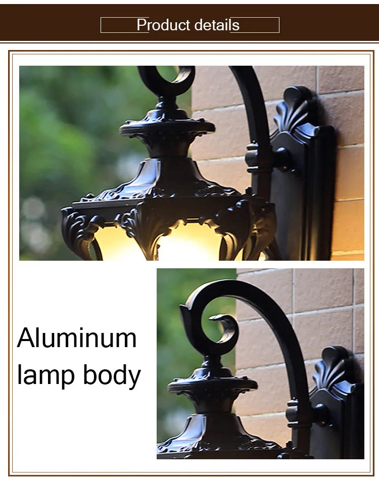 European Style Retro LED Wall Light  Waterproof Garden Outdoor Sconce Lamp Vintage Porch Lamp E27 Lighting