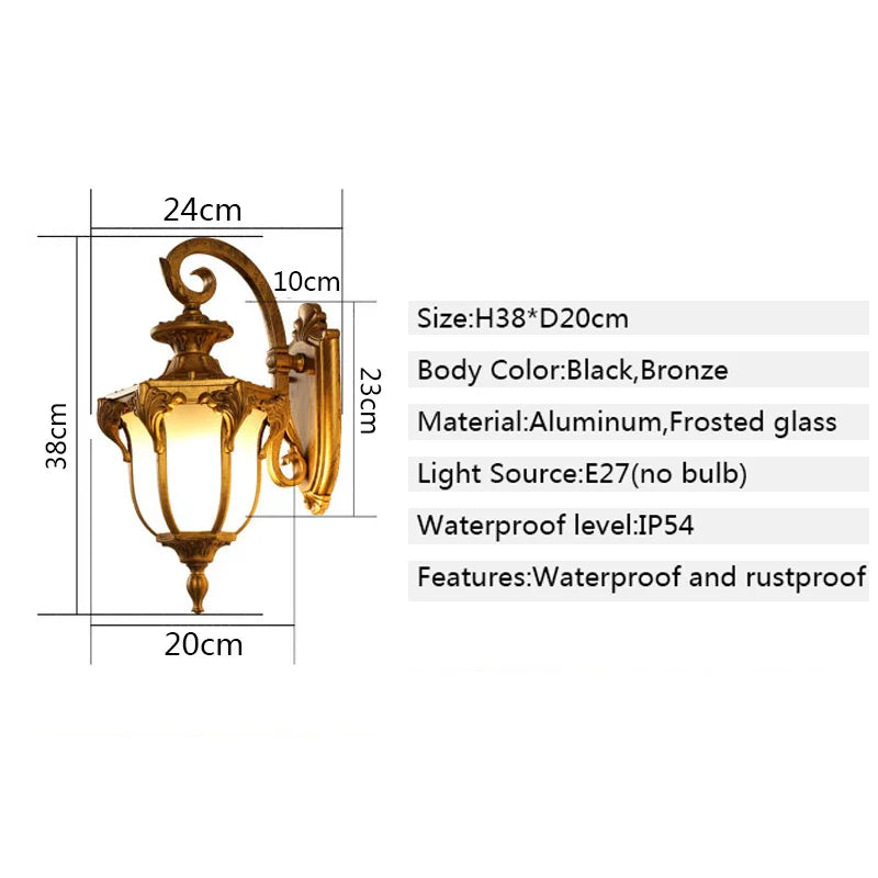 European Style Retro LED Wall Light  Waterproof Garden Outdoor Sconce Lamp Vintage Porch Lamp E27 Lighting