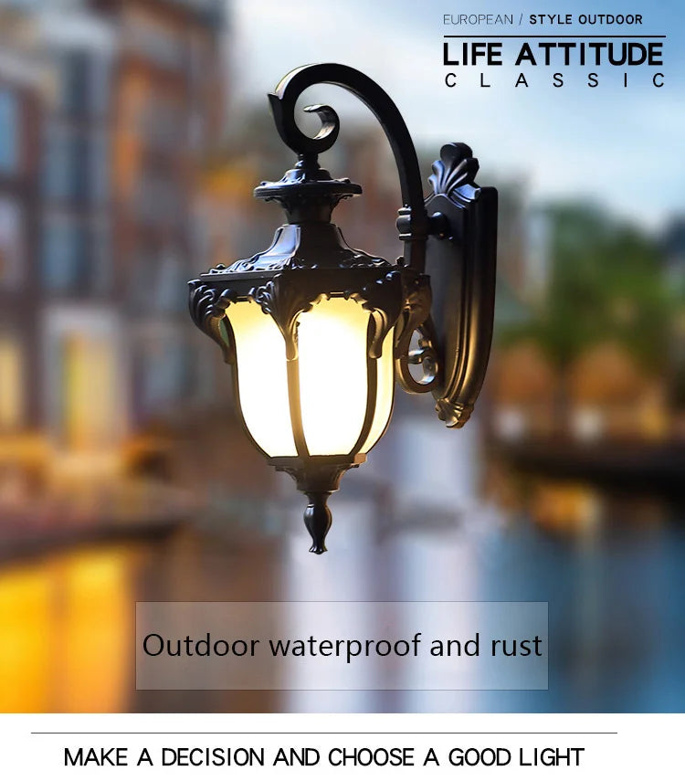 European Style Retro LED Wall Light  Waterproof Garden Outdoor Sconce Lamp Vintage Porch Lamp E27 Lighting