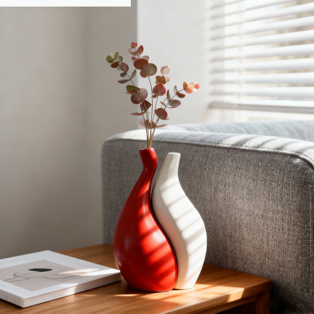 Ceramic Vase Two-piece Assembled Abstract Vase Orange Flowerpot Ceramic Handicraft Home Decoration Accessories Flower Vases