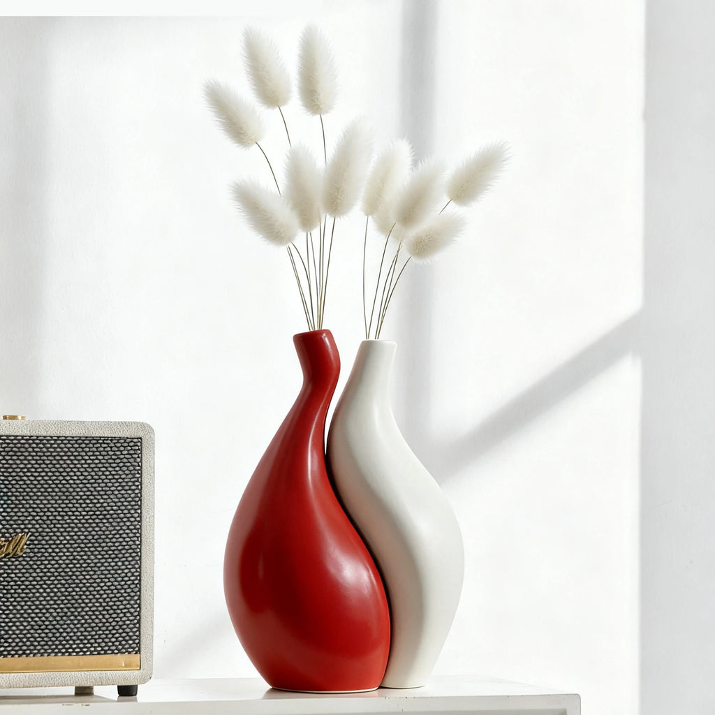 Ceramic Vase Two-piece Assembled Abstract Vase Orange Flowerpot Ceramic Handicraft Home Decoration Accessories Flower Vases