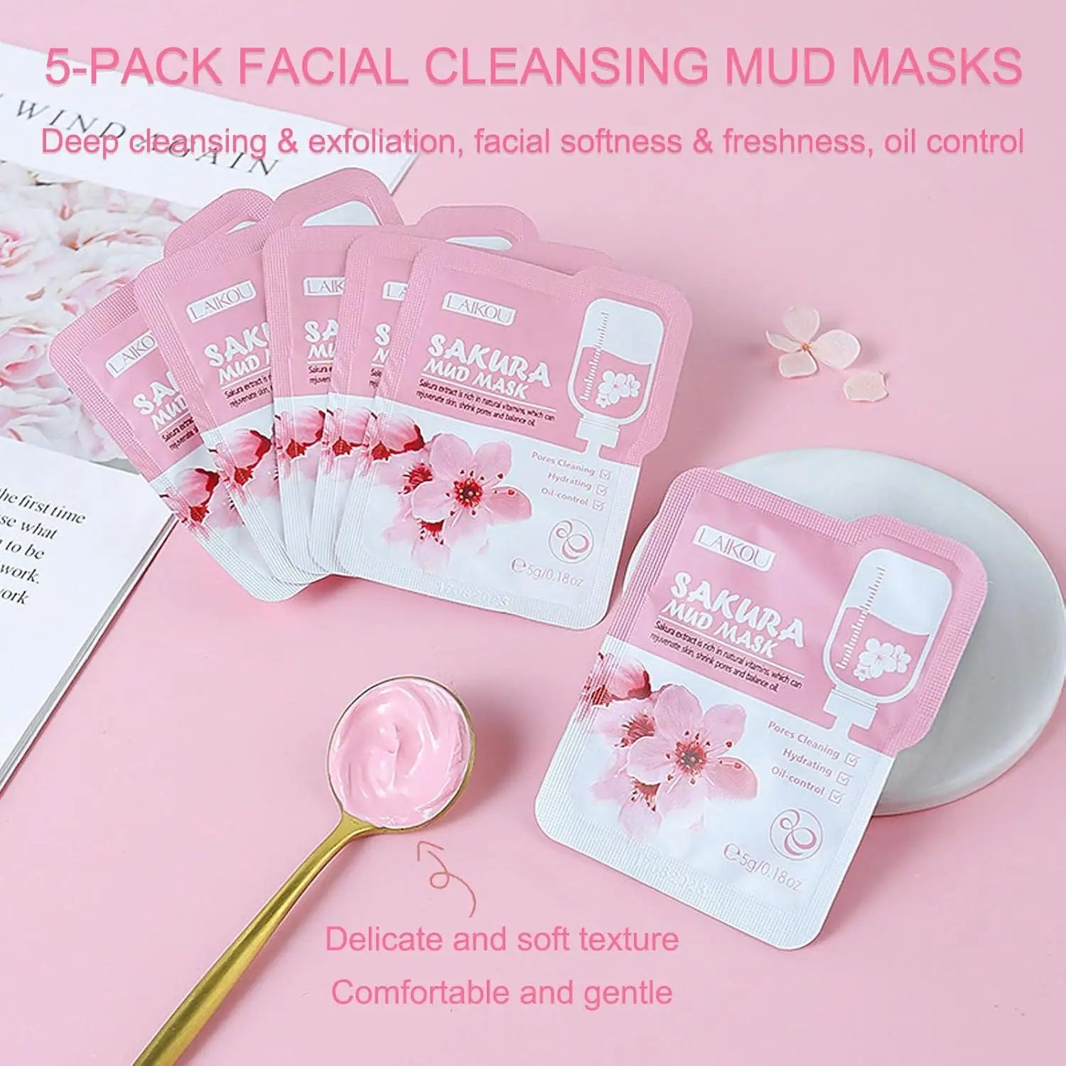 Sakura Skin Care Kit, 14pcs/set Moisturizing Facial Mask & Essence Face Cream & Eye Mask & Lip Mask, Skin Care Kit for Women