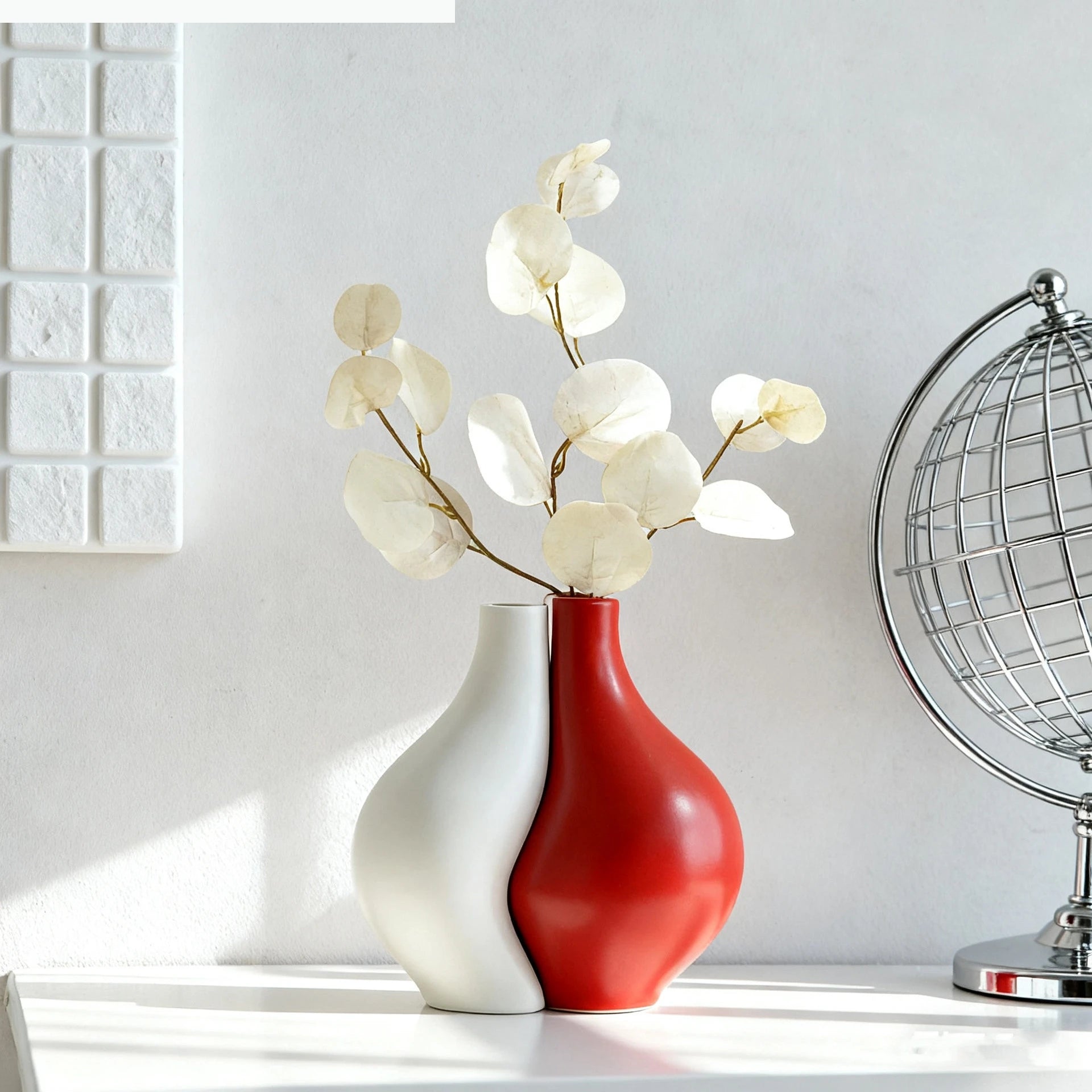 Ceramic Vase Two-piece Assembled Abstract Vase Orange Flowerpot Ceramic Handicraft Home Decoration Accessories Flower Vases
