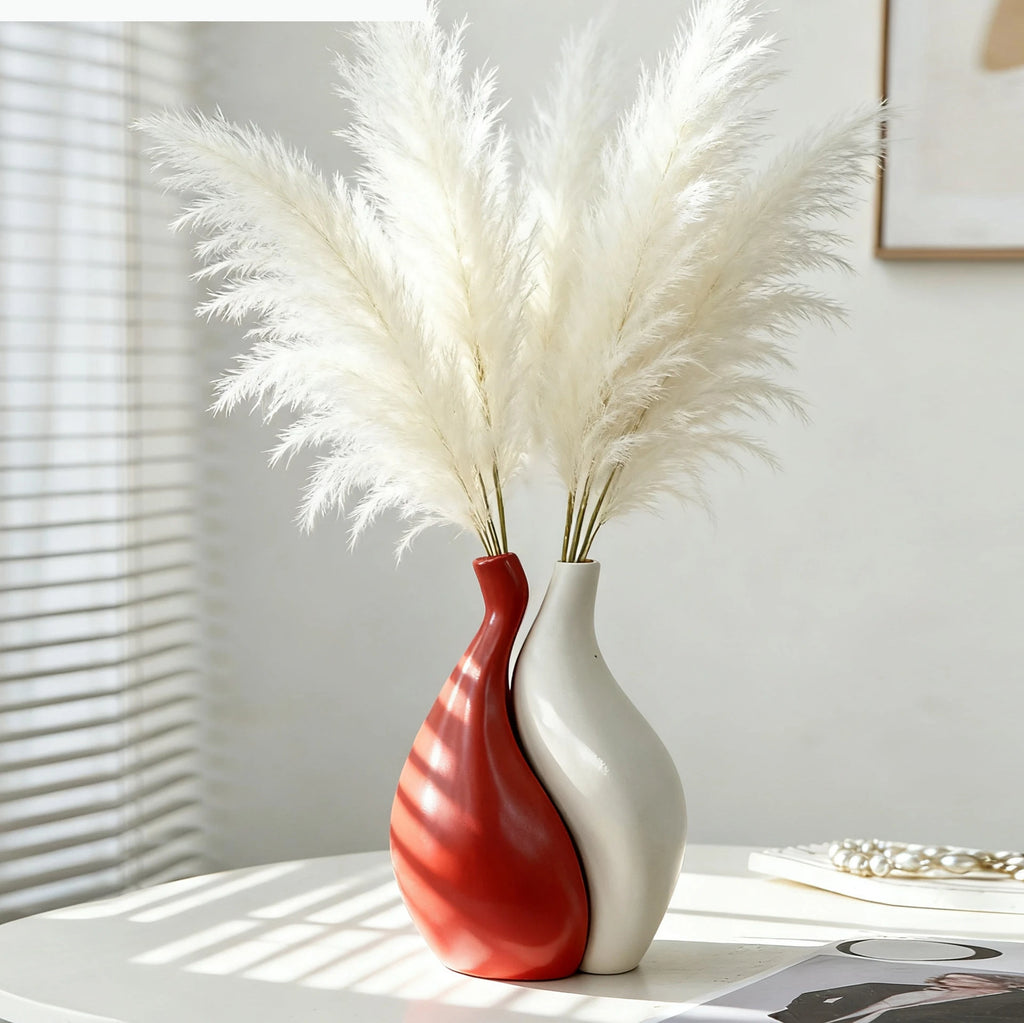 Ceramic Vase Two-piece Assembled Abstract Vase Orange Flowerpot Ceramic Handicraft Home Decoration Accessories Flower Vases