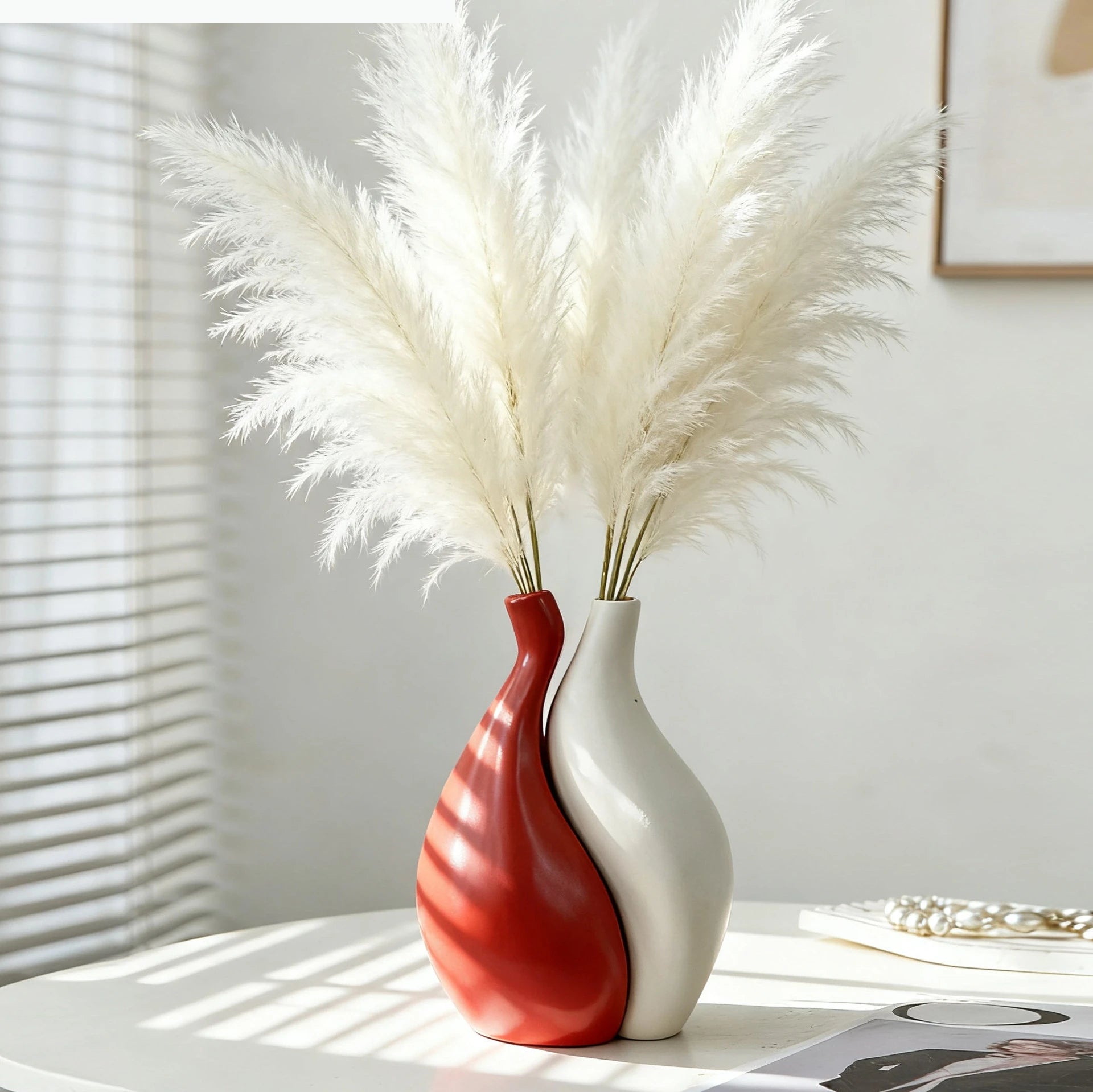 Ceramic Vase Two-piece Assembled Abstract Vase Orange Flowerpot Ceramic Handicraft Home Decoration Accessories Flower Vases