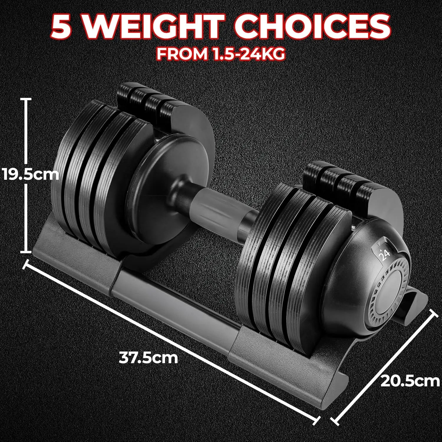 Adjustable Dumbbells 10/20/24 kg with 5 Weight Levels, Dumbbells Set with Weight Plates, Adjustable Dumbbells, Variable Weights
