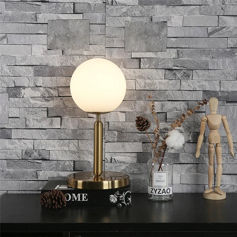 Modern Table Lamps Nordic Bedroom Bedside Creative Glass Ball Decorative Table Lights LED Simple Study Desk Light Send E27 Bulb