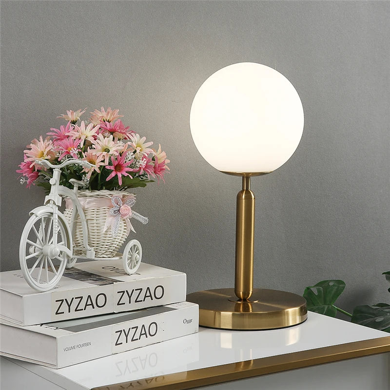 Modern Table Lamps Nordic Bedroom Bedside Creative Glass Ball Decorative Table Lights LED Simple Study Desk Light Send E27 Bulb