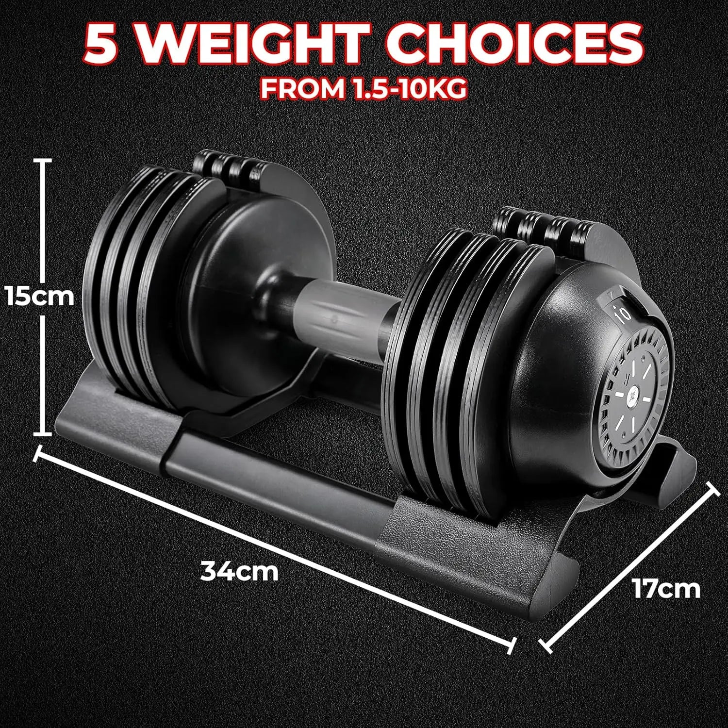 Adjustable Dumbbells 10/20/24 kg with 5 Weight Levels, Dumbbells Set with Weight Plates, Adjustable Dumbbells, Variable Weights
