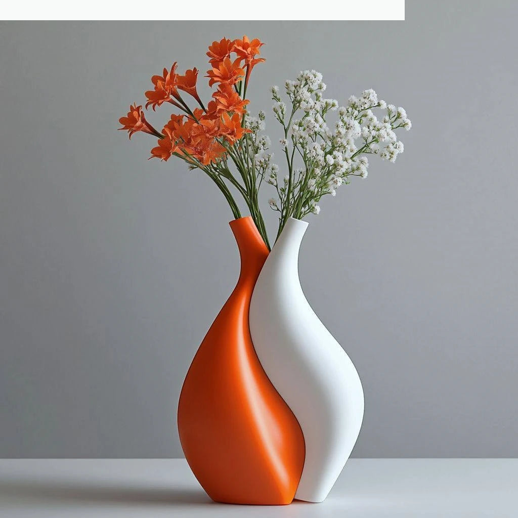 Ceramic Vase Two-piece Assembled Abstract Vase Orange Flowerpot Ceramic Handicraft Home Decoration Accessories Flower Vases